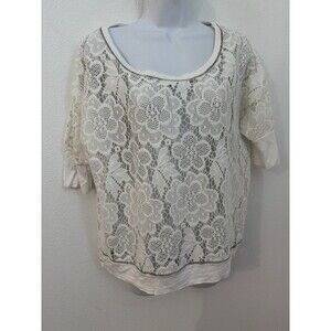 Pleione Womens Ivory  Top Lace Doily Crochet Short Sleeve Blouse Size M Sheer